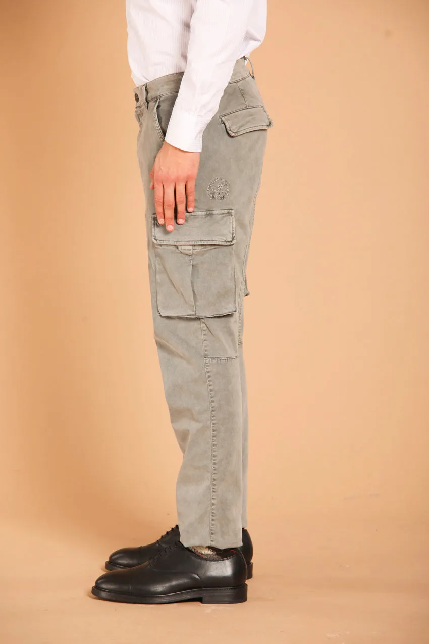 Chile pantalone cargo uomo in gabardina con special washing extra slim