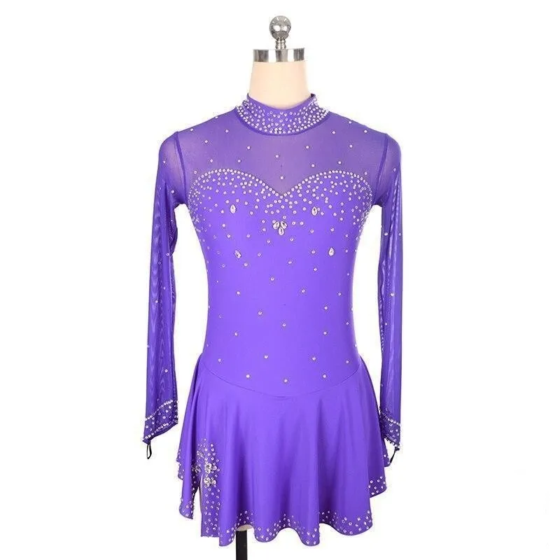 Competition Figure Skating Dress Mesh Long Sleeves Avaiable in 10 Colors