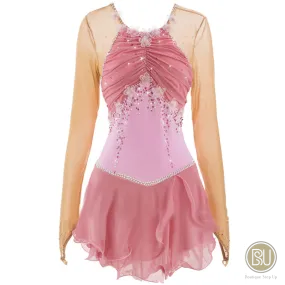 Competition Figure Skating Dress Rose with Flowers