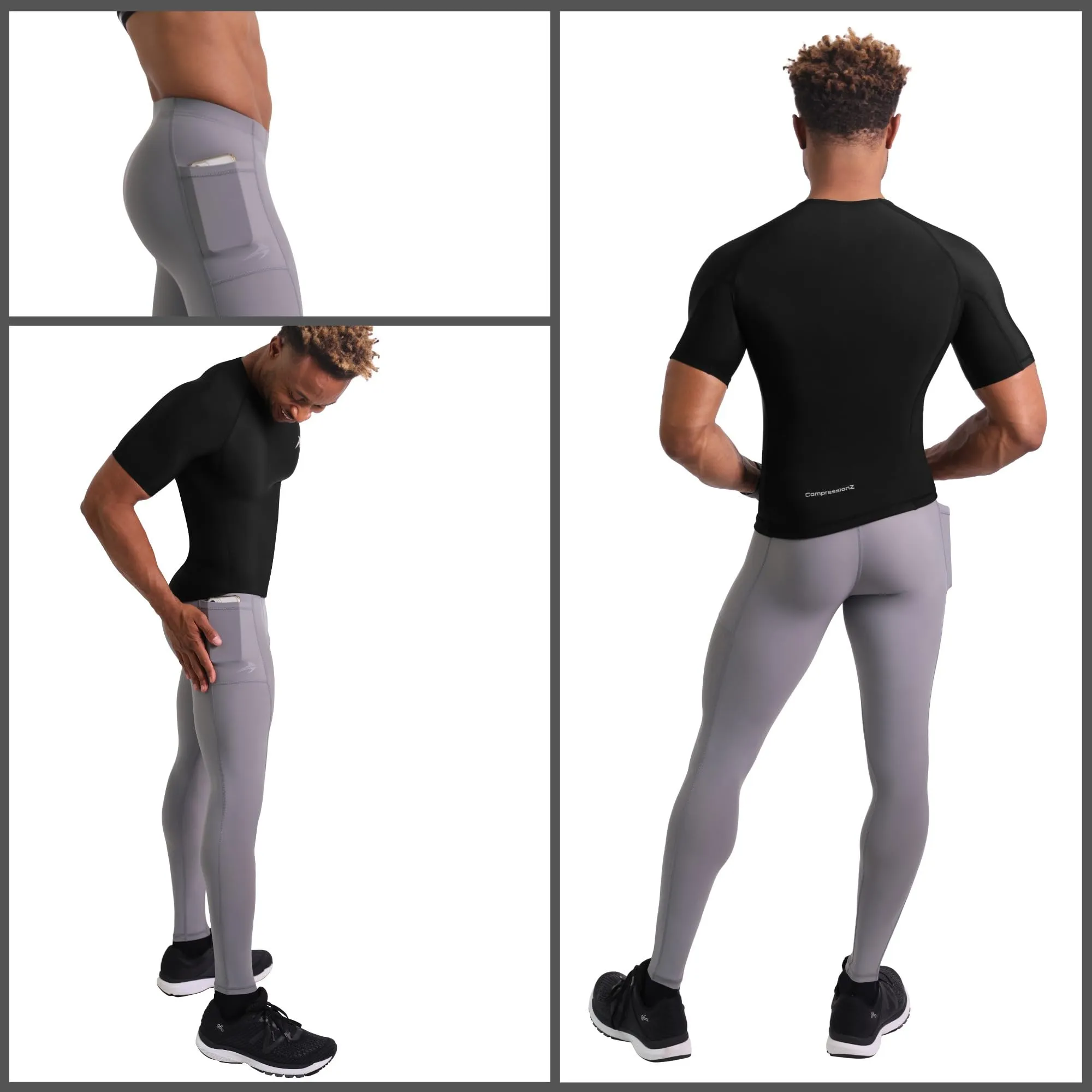 Compressionz Men's Compression Pants Base Layer Running Tights Gray 2XLarge