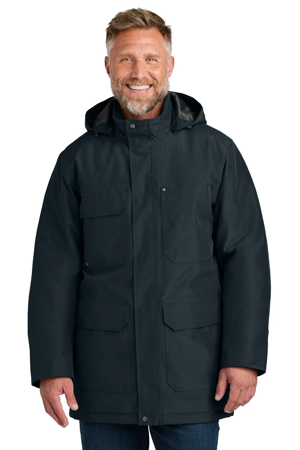 CornerStone Mens Elements Wind & Water Resistant Insulated Full Zip Hooded Parka - Navy Blue - New