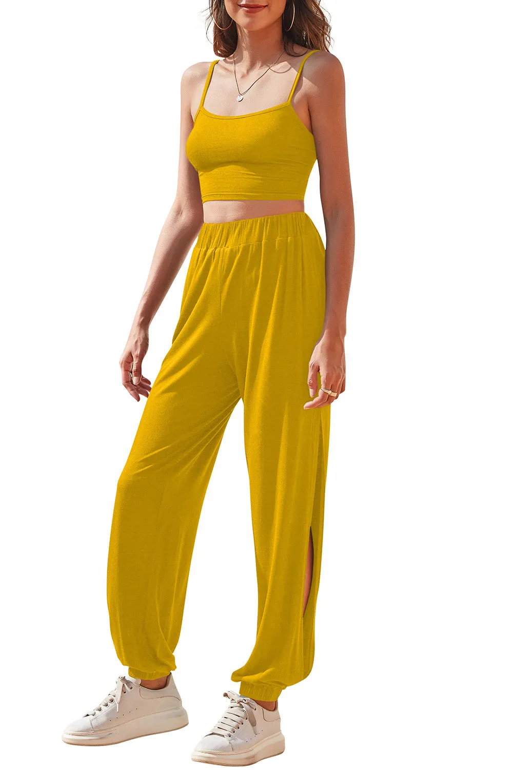 Cropped Cami and Side Split Joggers Set