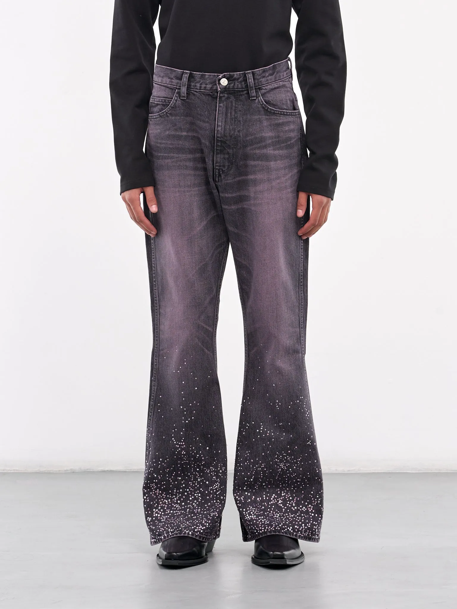 Crystal Embellished Jeans (PTB124C-BLACK-PINK)