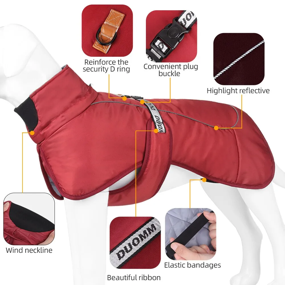 Dog Jacket Windproof Weatherproof Winter Warm Sizes 35-76cms