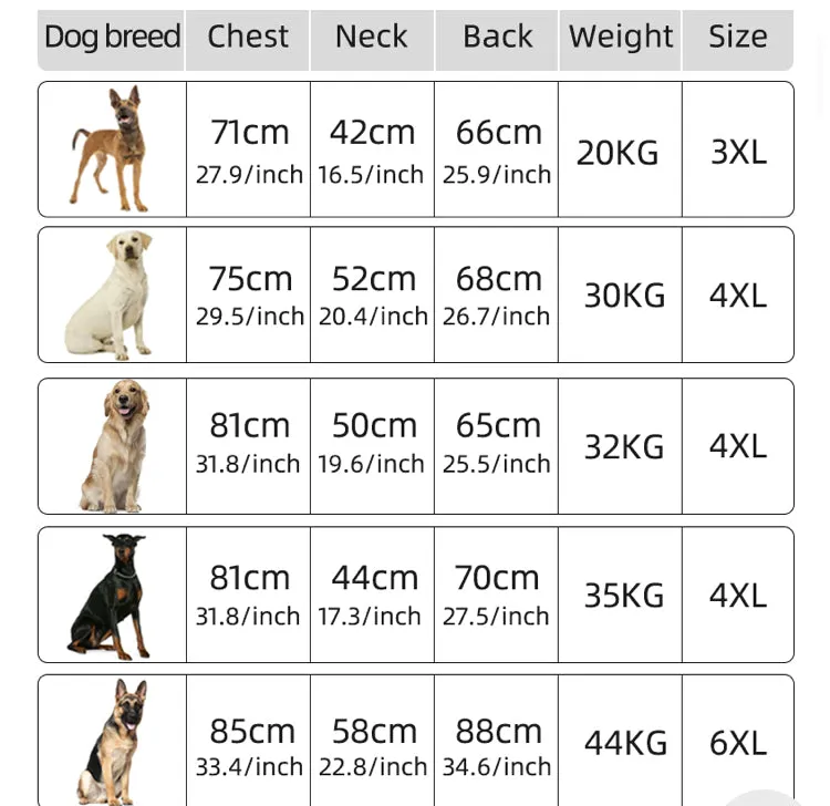 Dog Jacket Windproof Weatherproof Winter Warm Sizes 35-76cms