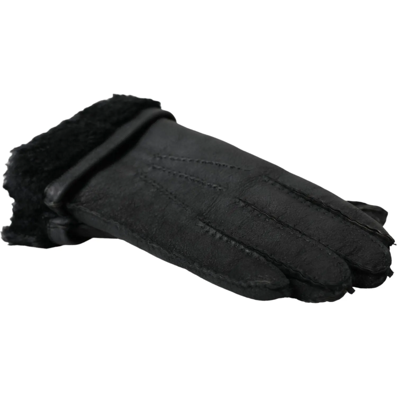 Dolce & Gabbana Black Leather Fur Short Hands Gloves