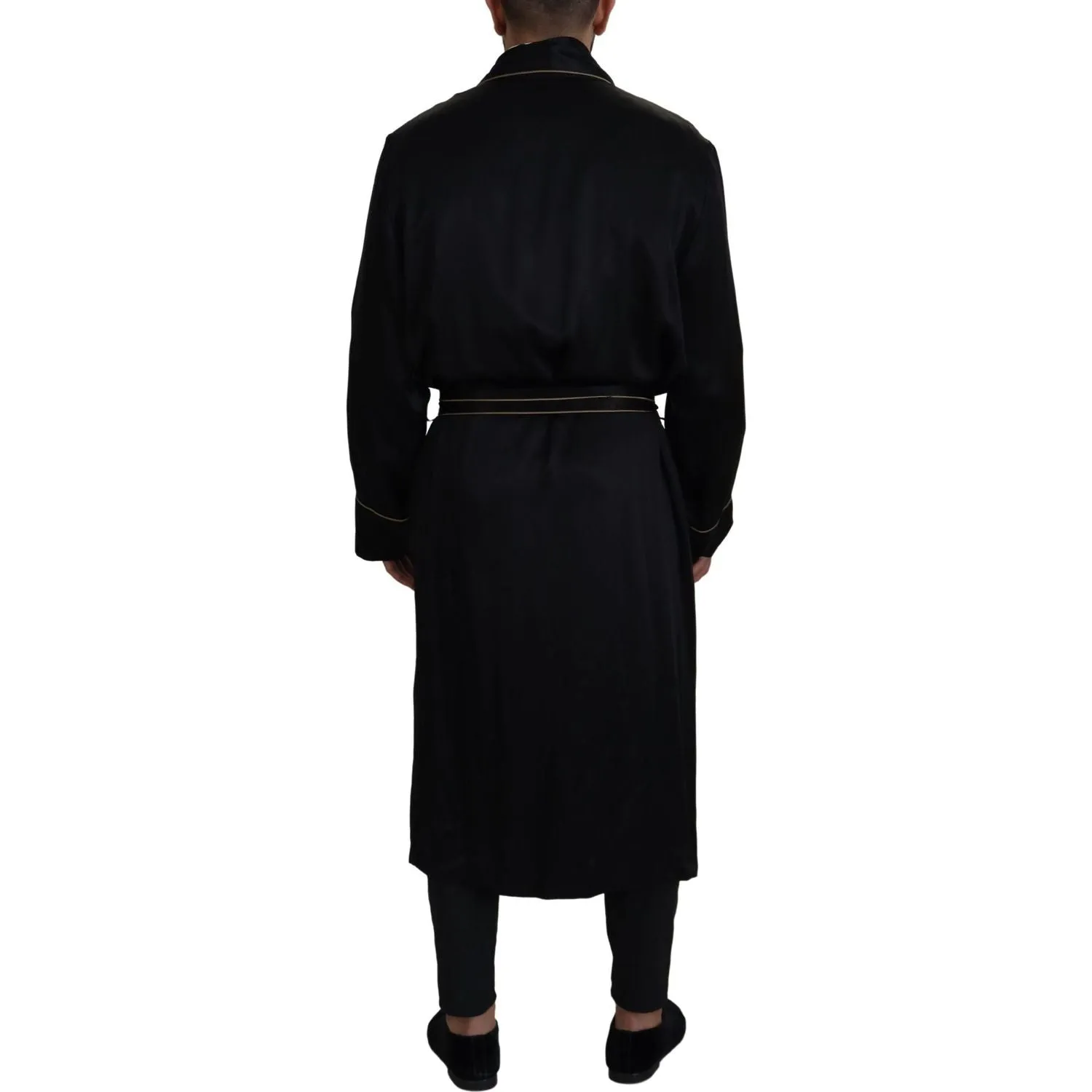 Dolce & Gabbana Elegant Black Silk Long Robe Coat