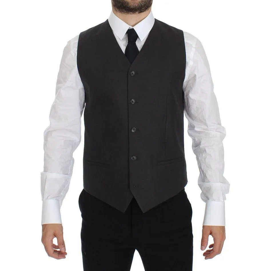 Dolce & Gabbana Elegant Gray Linen Slim Fit Blazer and Vest