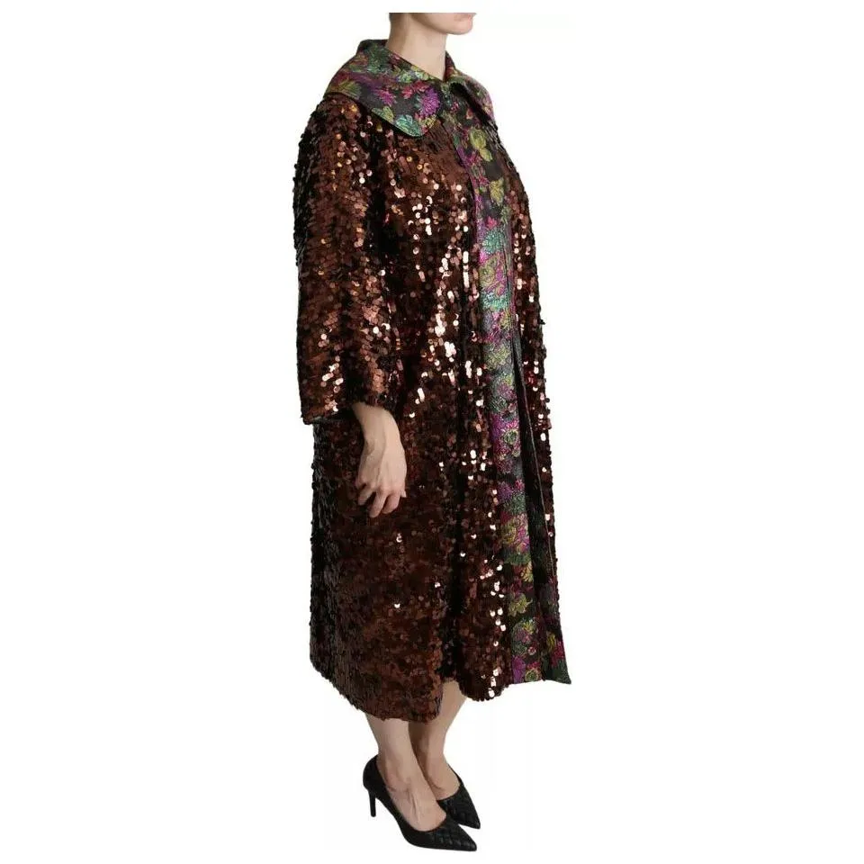 Dolce & Gabbana Multicolor Sequined Long Coat Jaquard Jacket