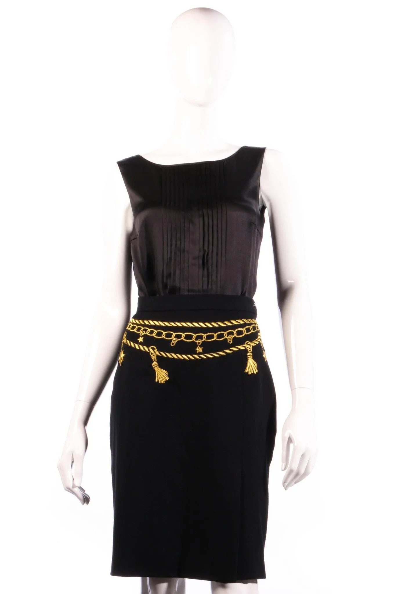 Elegance Paris Boutique Black skirt with gold chain embroidery size 12