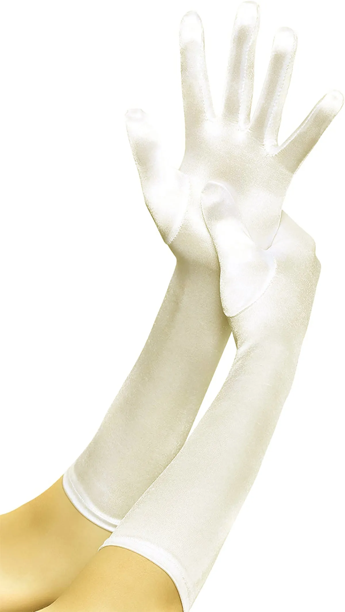 Fancydresswale hand Gloves for women for parties, long colourful satin hand cover 38 cm; Off White