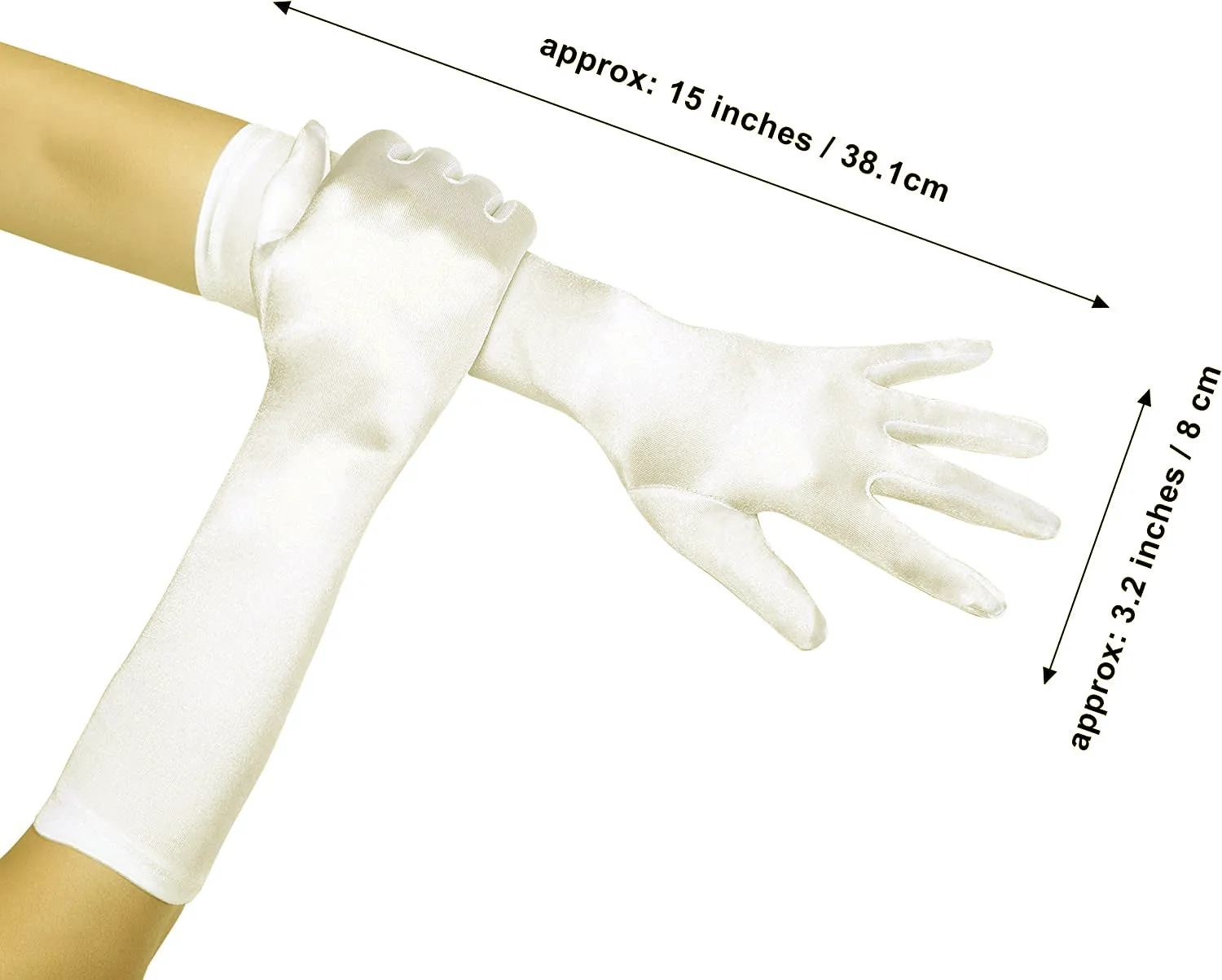 Fancydresswale hand Gloves for women for parties, long colourful satin hand cover 38 cm; Off White