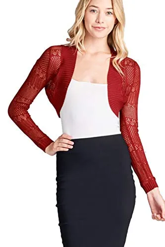 Fashion Secrets Juniors Long Sleeve Jacquard Texture Shrug Bolero, Cropped Sweater Short Cardigan