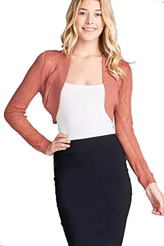 Fashion Secrets Juniors Long Sleeve Jacquard Texture Shrug Bolero, Cropped Sweater Short Cardigan