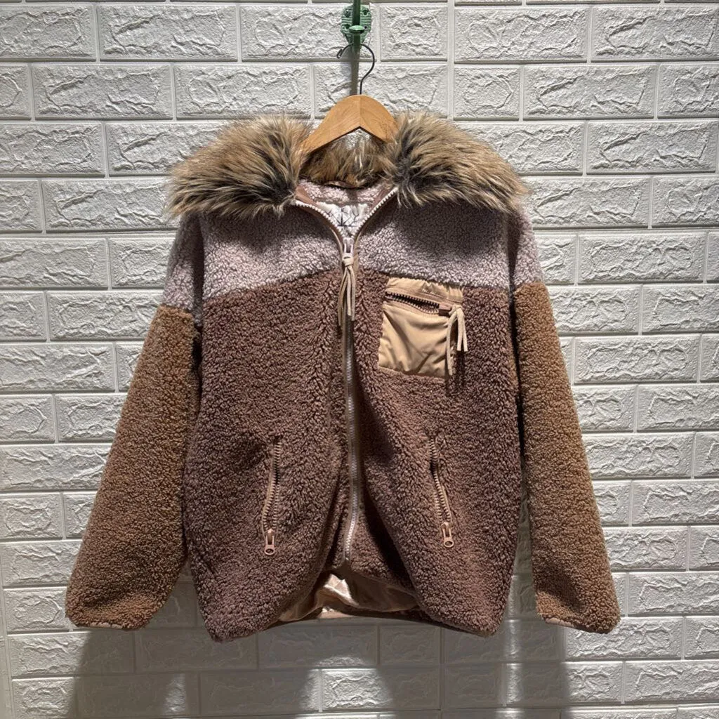 Faux Fur Collar Fleece Coat