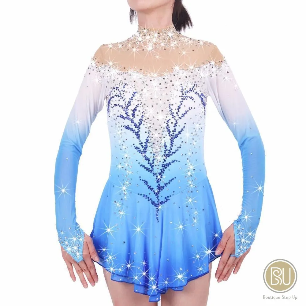 Figure Skating Dress Blue Ombre Long Sleeves, BSU180902