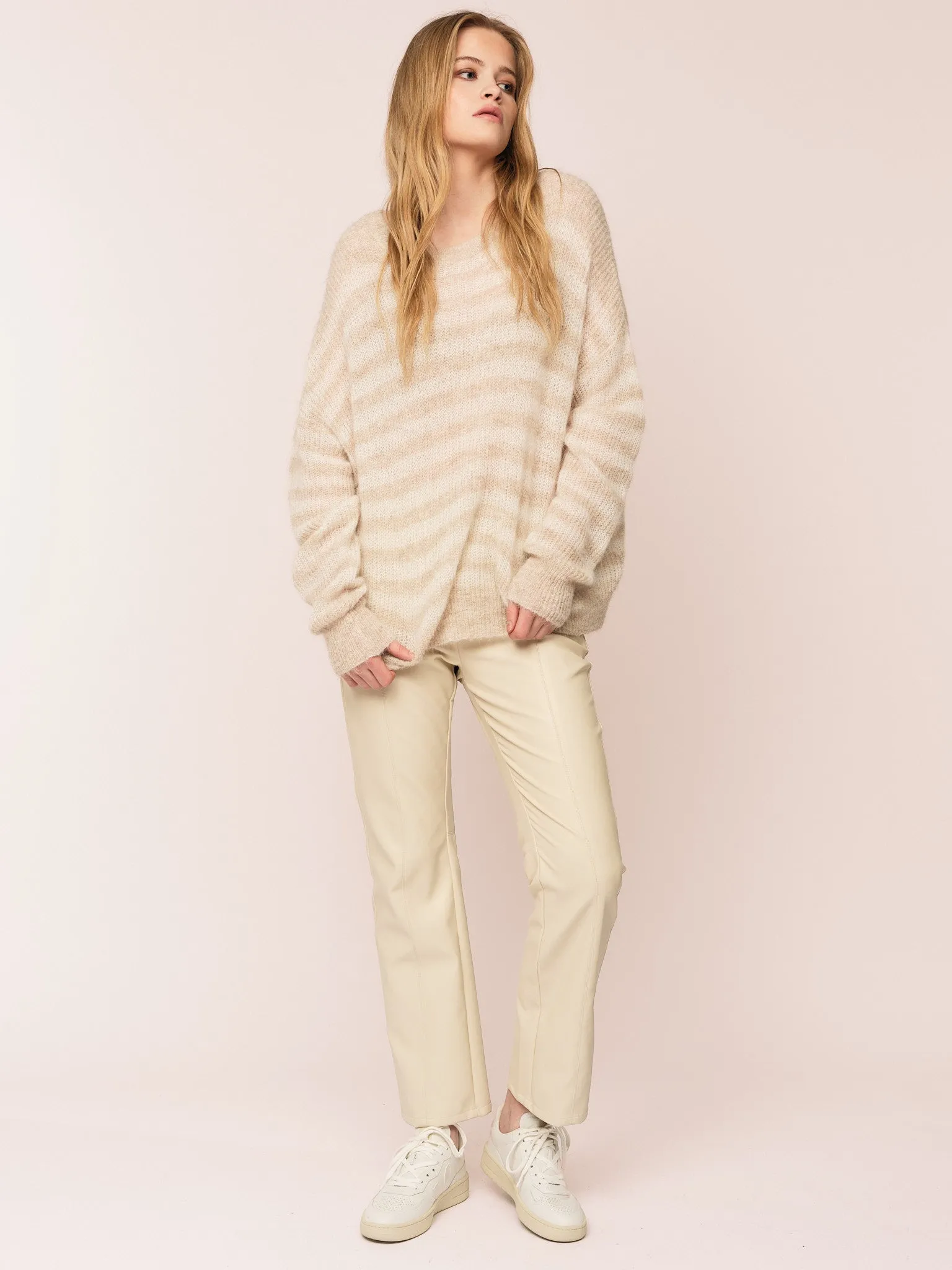 Flora RN Sweater - Beige Stripe