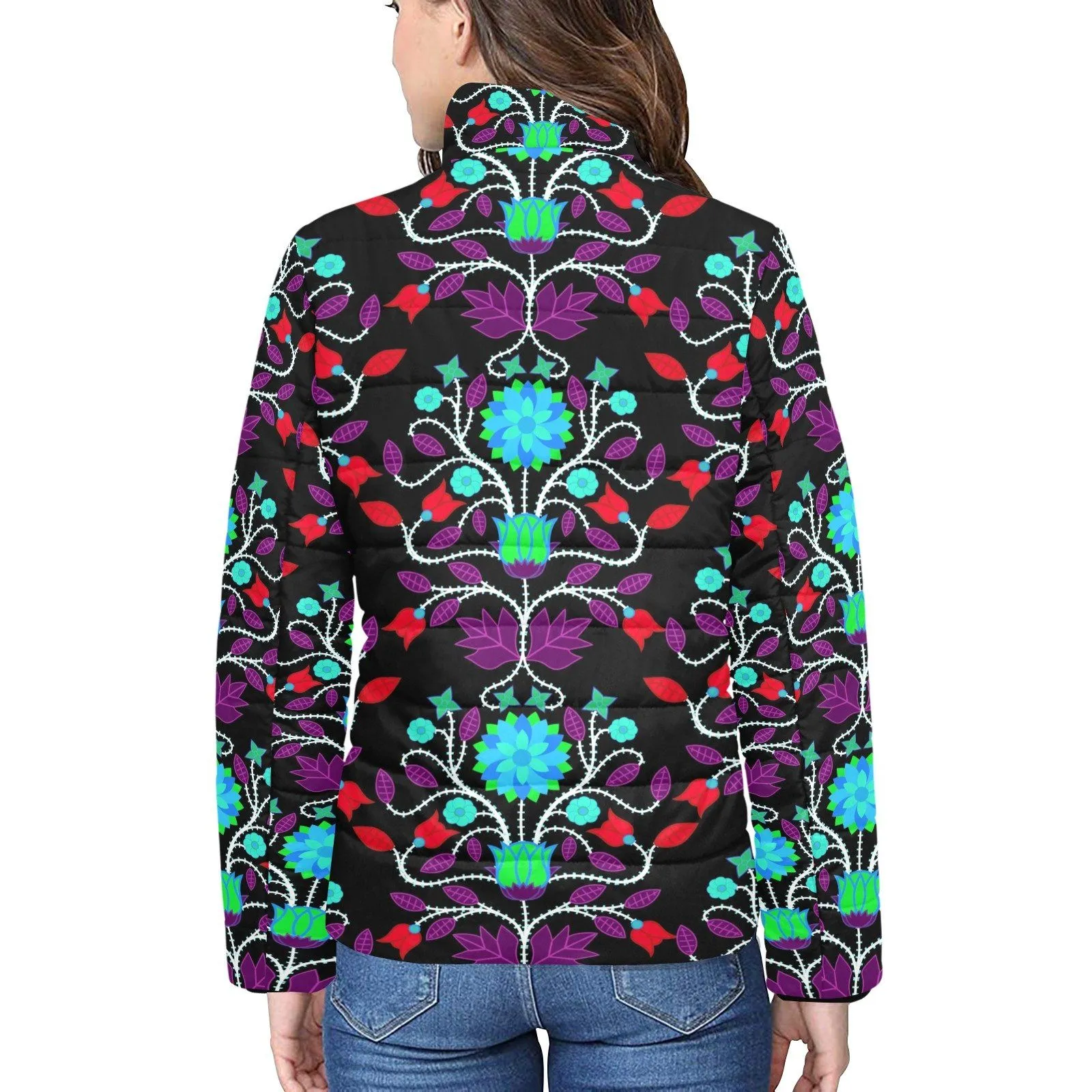 Floral Beadwork Four Clans Winter Women's Stand Collar Padded Jacket