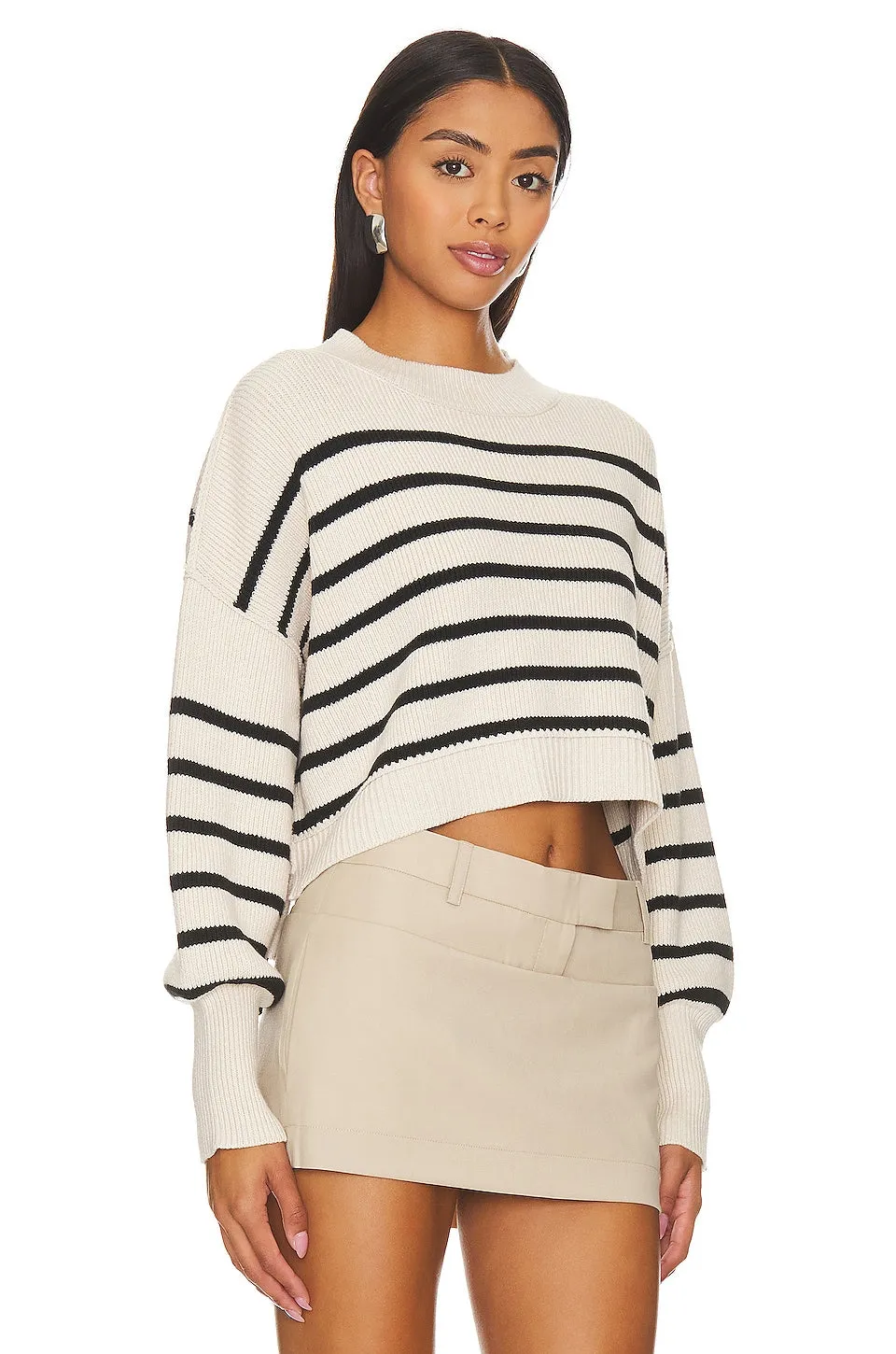 Free People Stripe Easy Street Crop Sweater, Pearl Combo