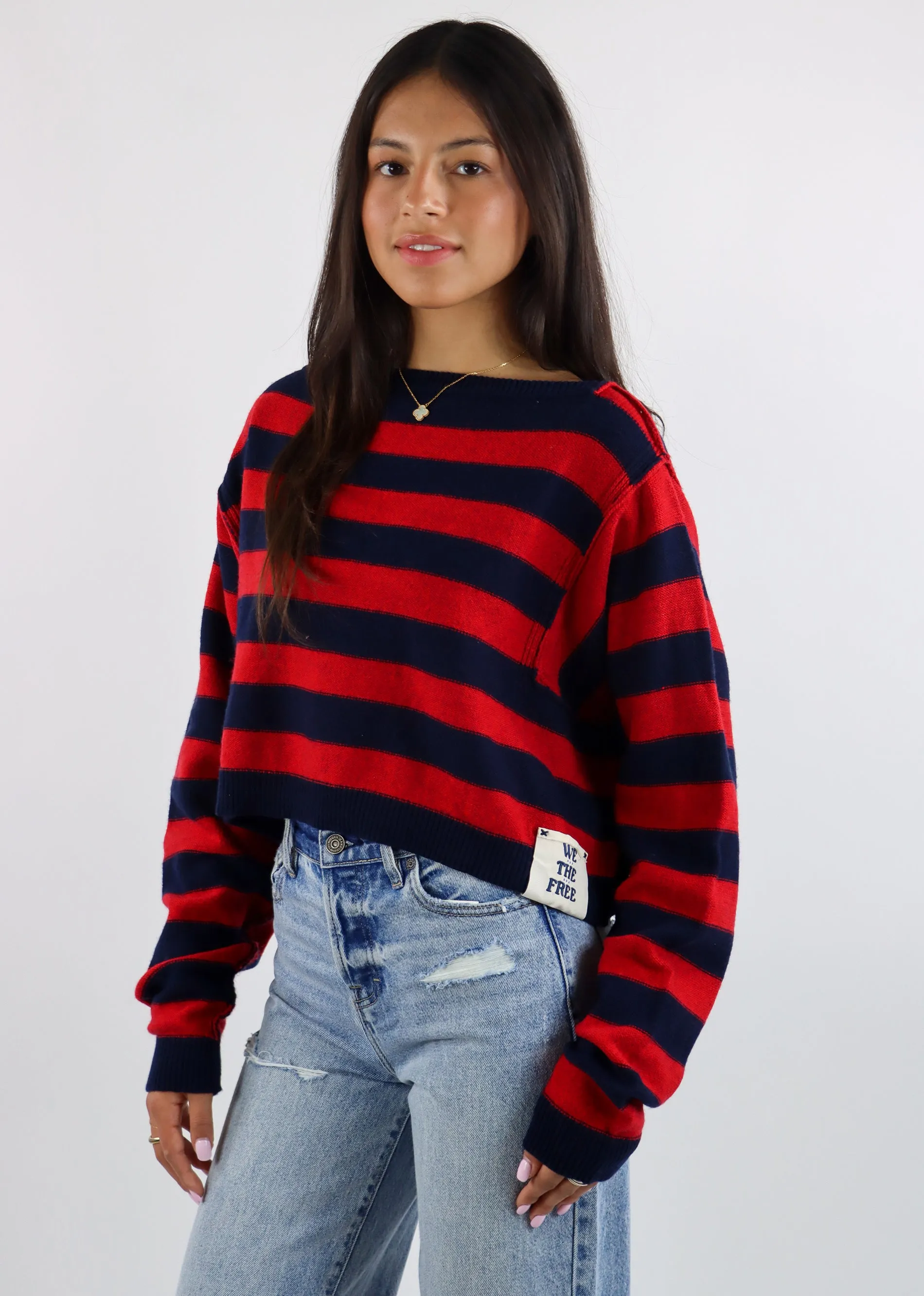 Free People WTF Into The Blue Cropped Pullover ★ Red & Navy