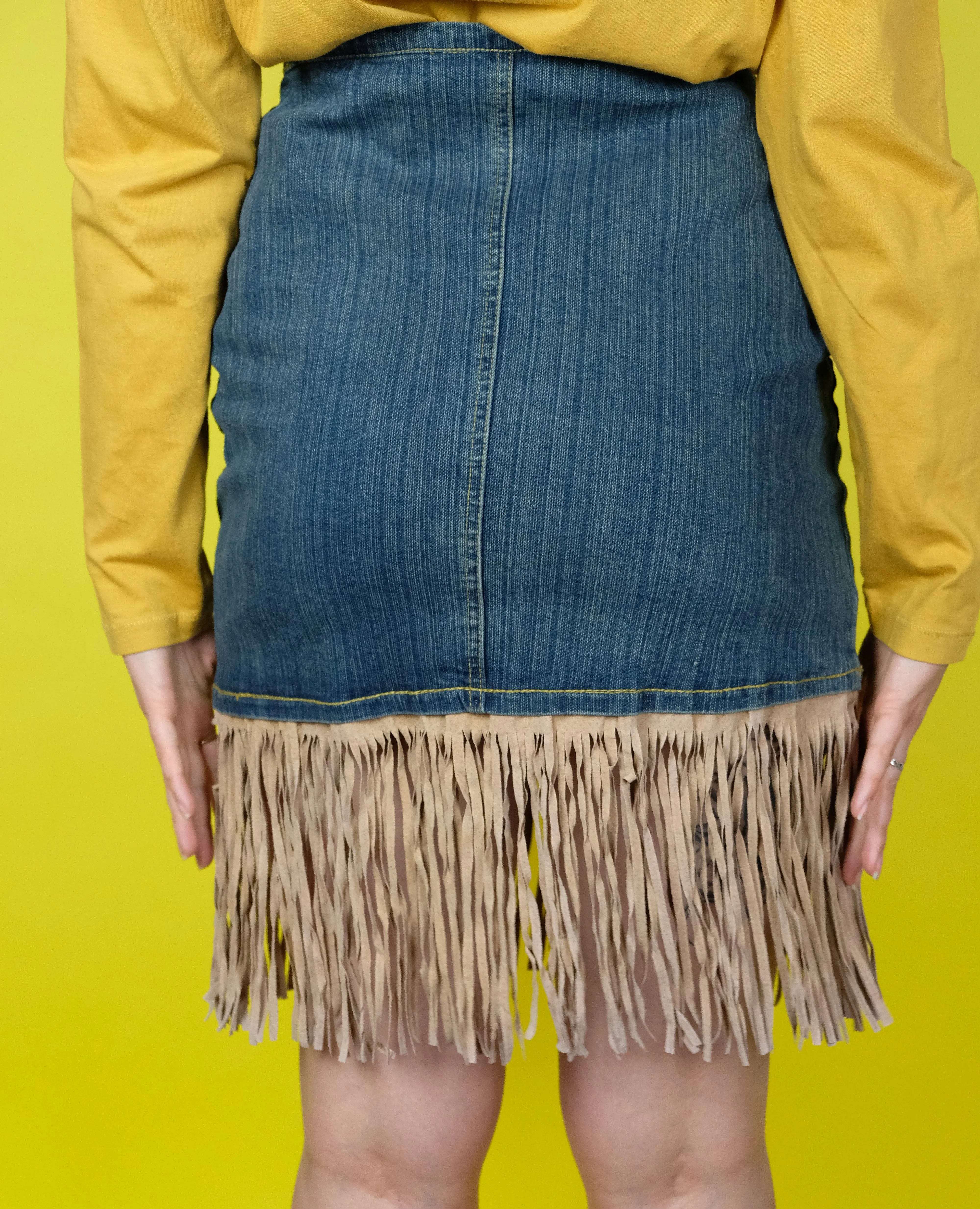 Fringe denim skirt- 14