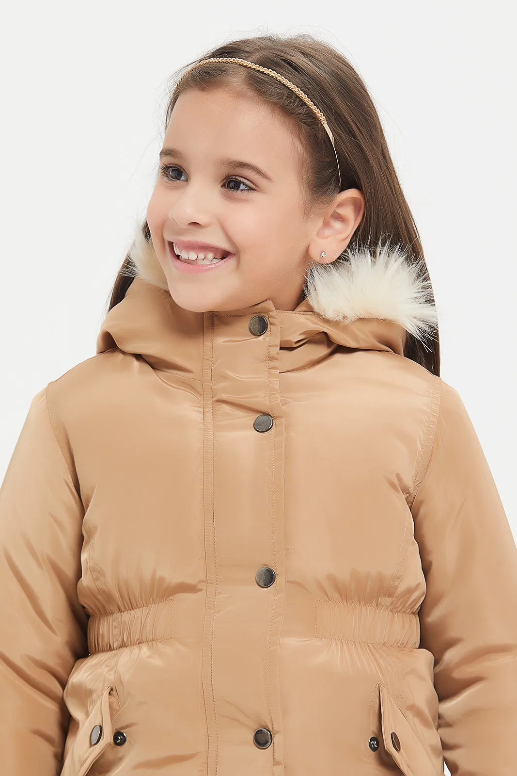 Girls Brown Parka Jacket