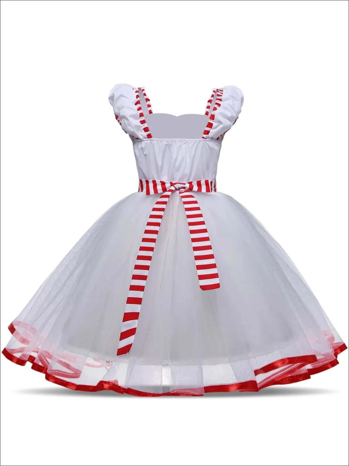 Girls Mary Poppins Inspired Striped Halloween Costume with Lace Gloves