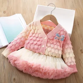 Girls Sweater Set 2025 Autumn New Baby Long Sleeve Butterfly Knit   Skirt Two-piece Set