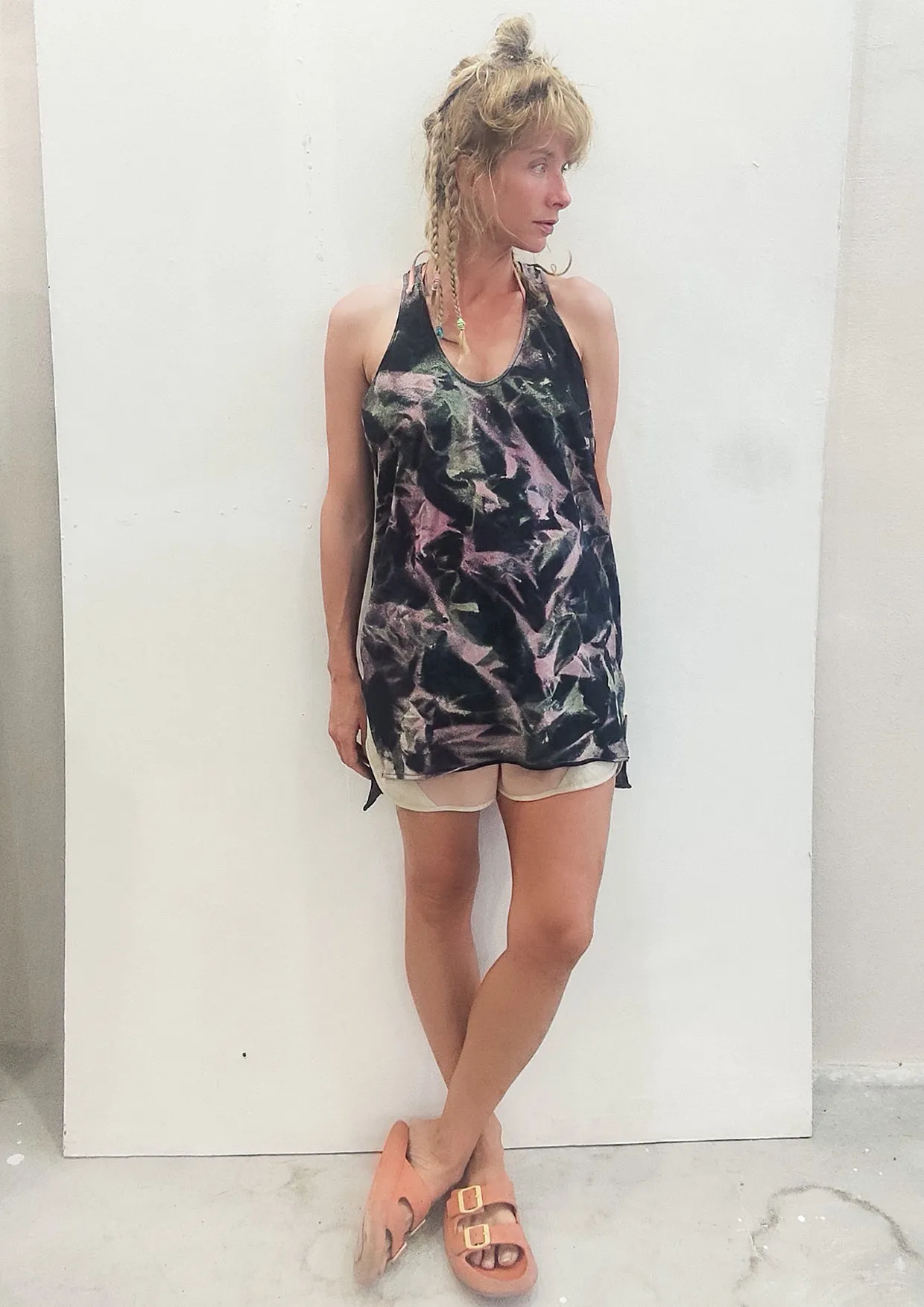 HANDPAINTED - TANK TOP/DRESS - COTTON JERSEY black painted