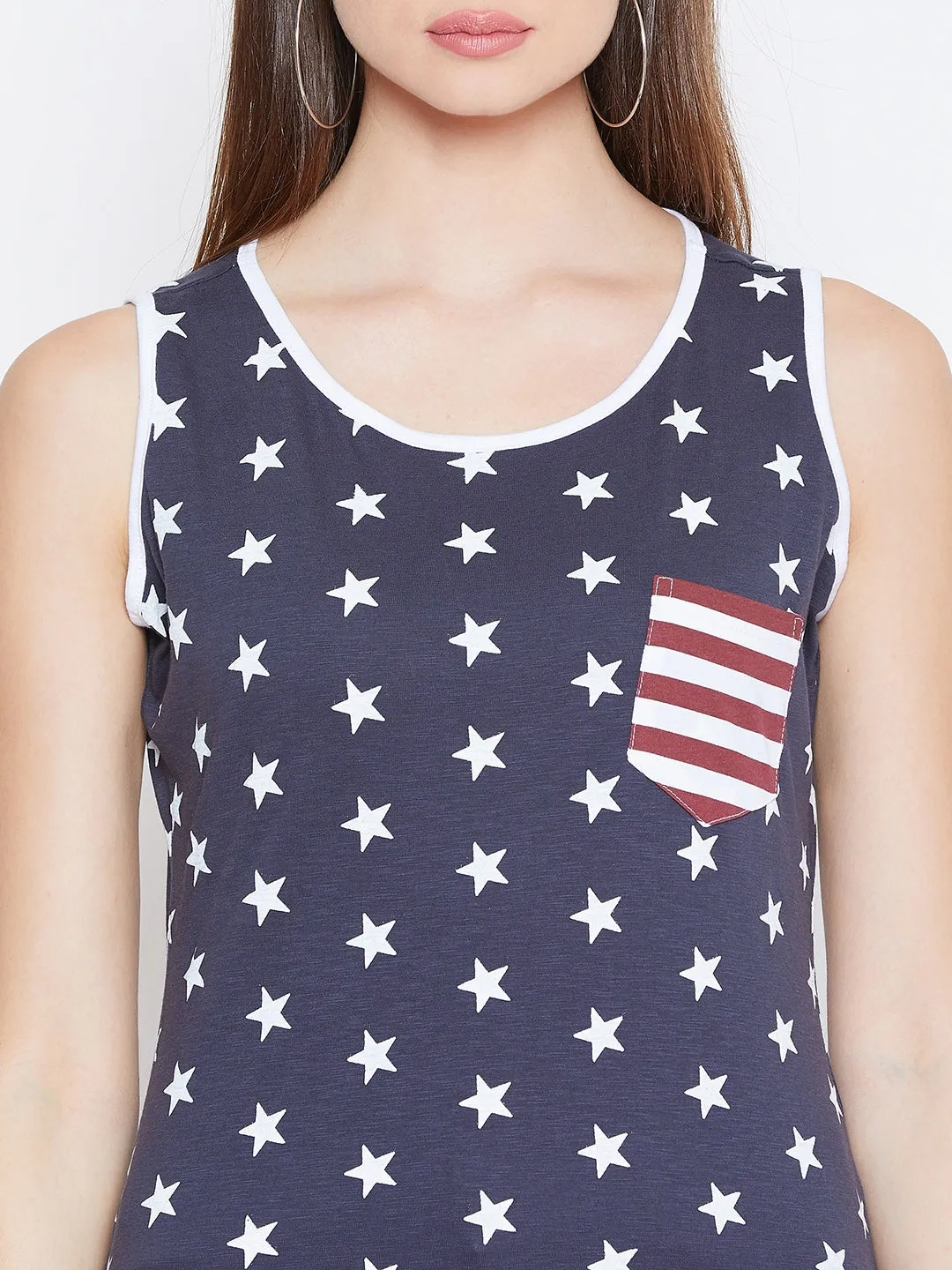 JUMP USA Women Navy Blue Printed Casual Printed Tank Top