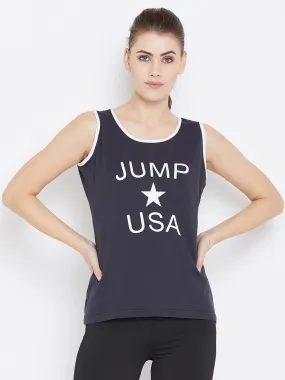 JUMP USA Women Navy Blue Printed Tank Top