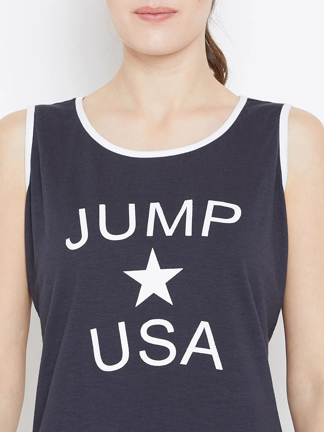 JUMP USA Women Navy Blue Printed Tank Top