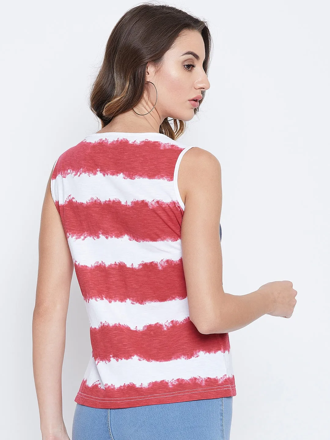 JUMP USA Women Red & White Printed Casual Printed Tank Top