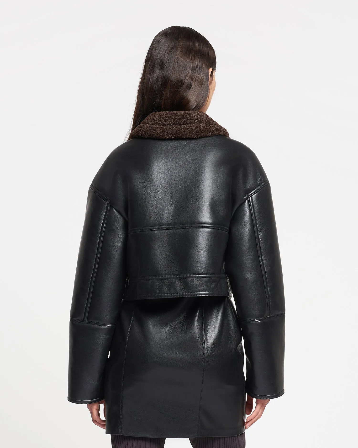 Karla - Regenerated Leather Jacket - Black Brown