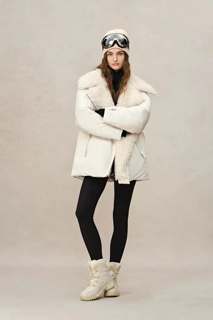 Kat White Water-Repellent Goose Down Fur Jacket in Cotton-like Fabric