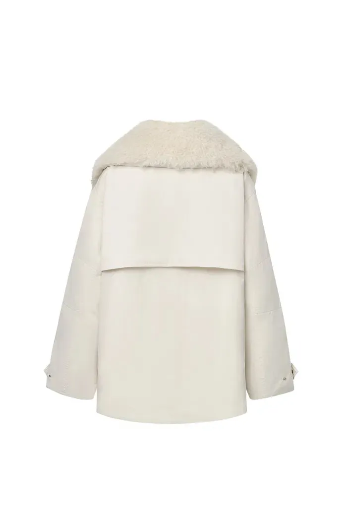 Kat White Water-Repellent Goose Down Fur Jacket in Cotton-like Fabric