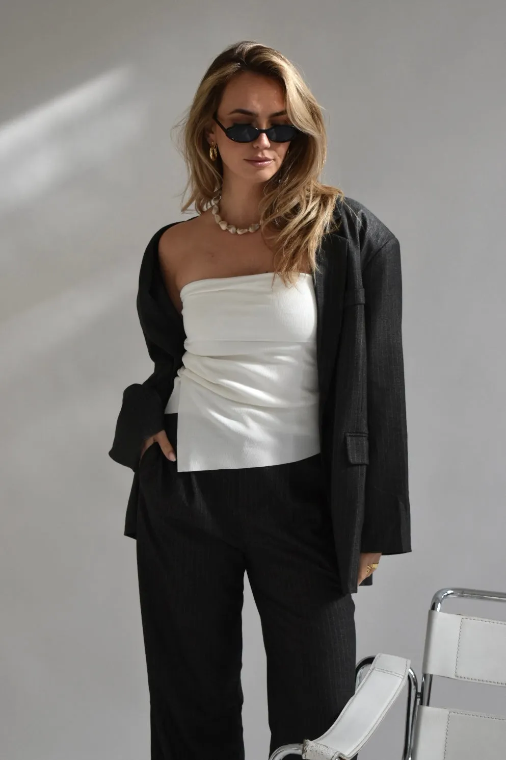 Krijtstreep oversized blazer - Grijs