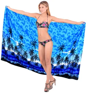 LA LEELA Beach Bikini Cover up Wrap Maxi Women Bathing Suit Sarong Blue_G922