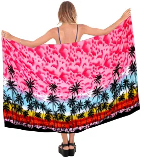 LA LEELA Beach Bikini Cover up Wrap Maxi Women Bathing Suit Sarong Pink_G262