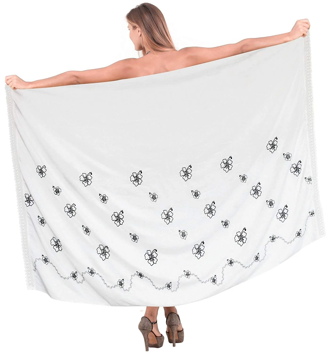 LA LEELA Rayon Cover Up Suit Womens Beach Sarong Solid 72"X42" White_6121