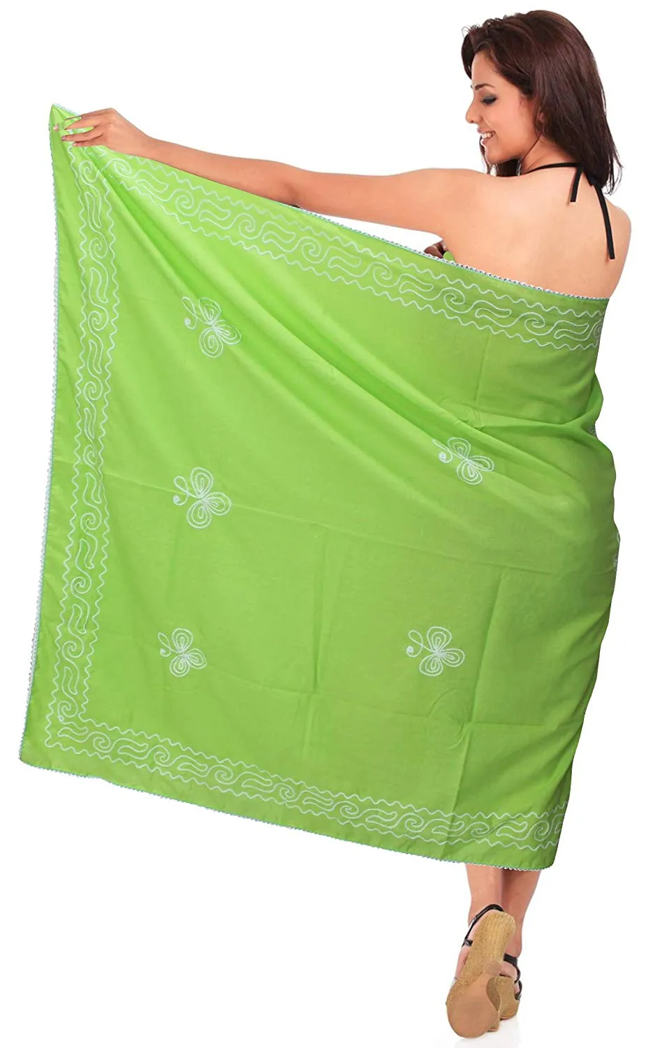 LA LEELA Rayon Wrap Pareo Swimsuit Women Beach Sarong Solid 72"X42" Green_25