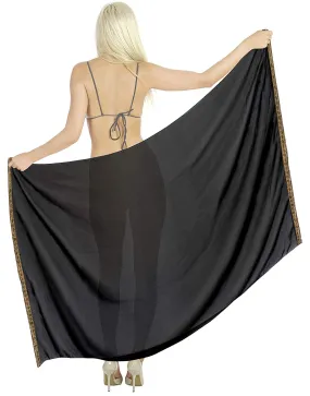 LA LEELA Sheer Chiffon Women Wrap Beach Swim Sarong Solid 66"X41" Black_1277