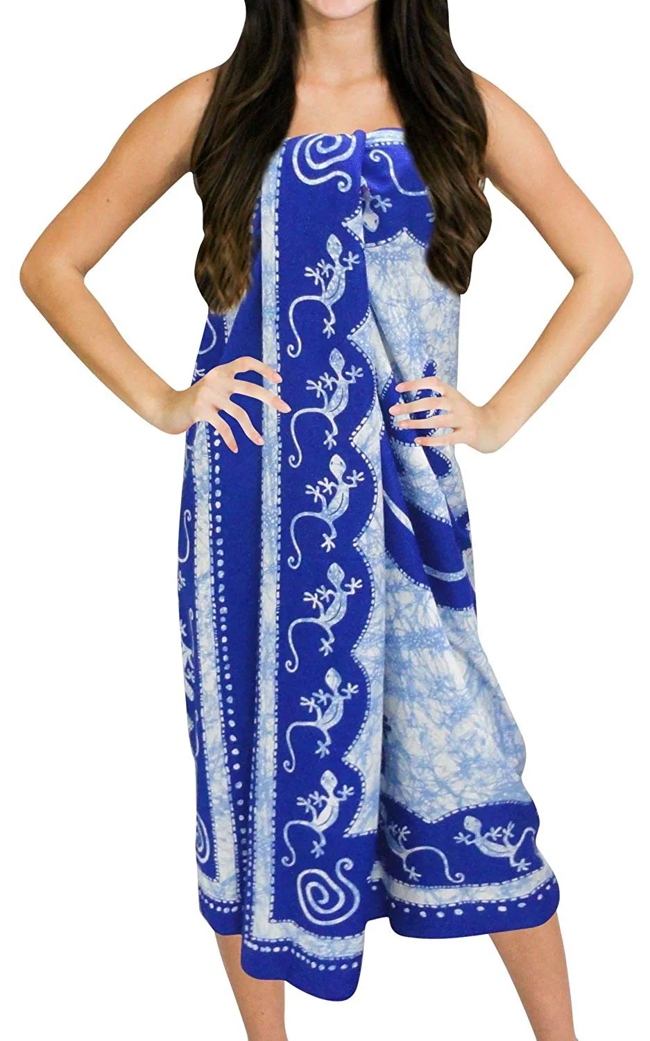 LA LEELA Soft Light Cover Up Bathing Wrap Sarong Printed 72"X42" Royal Blue_2505