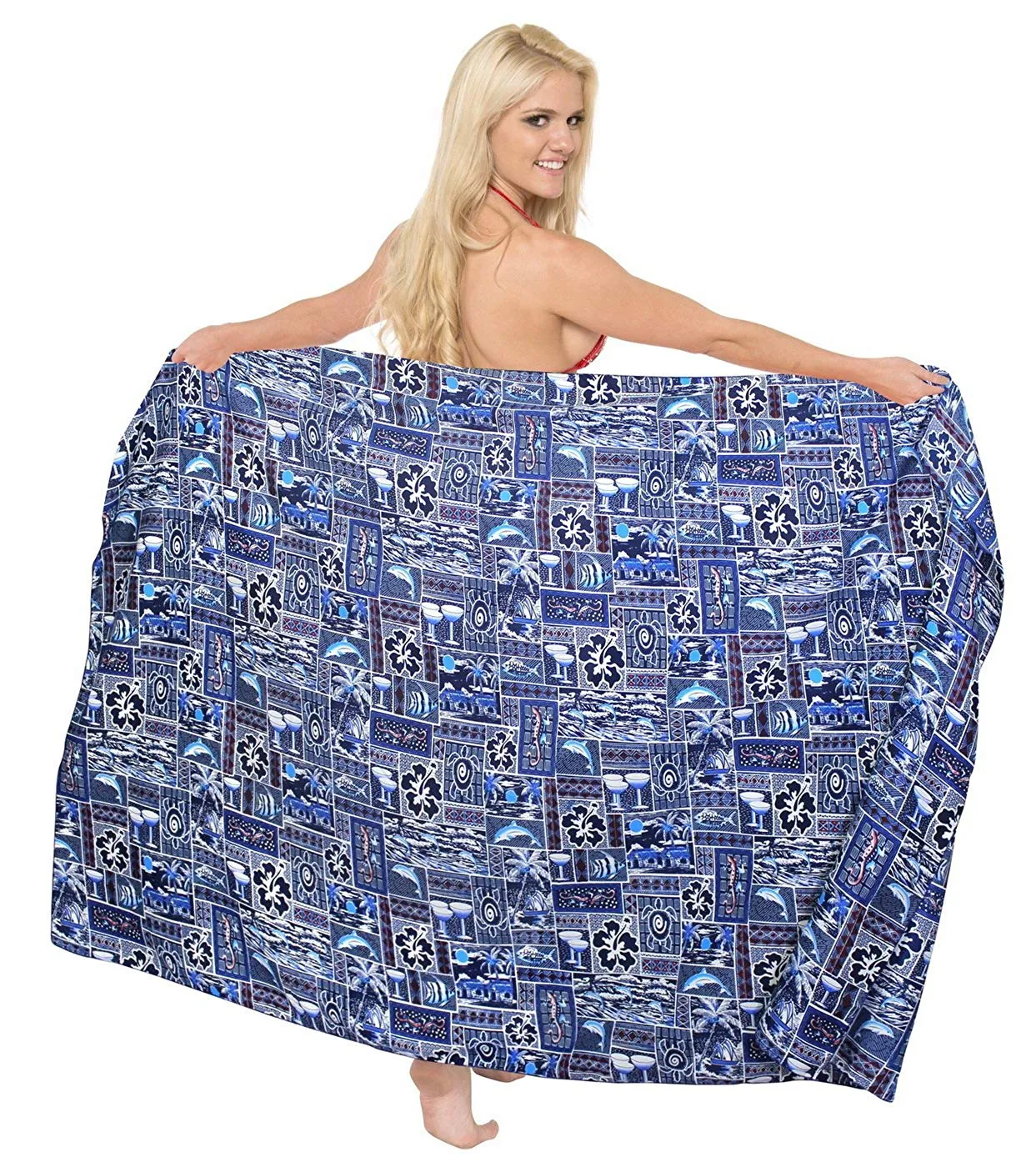 LA LEELA Soft Light Resort Girls Pareo Sarong Printed 72"X42" Royal Blue_6241