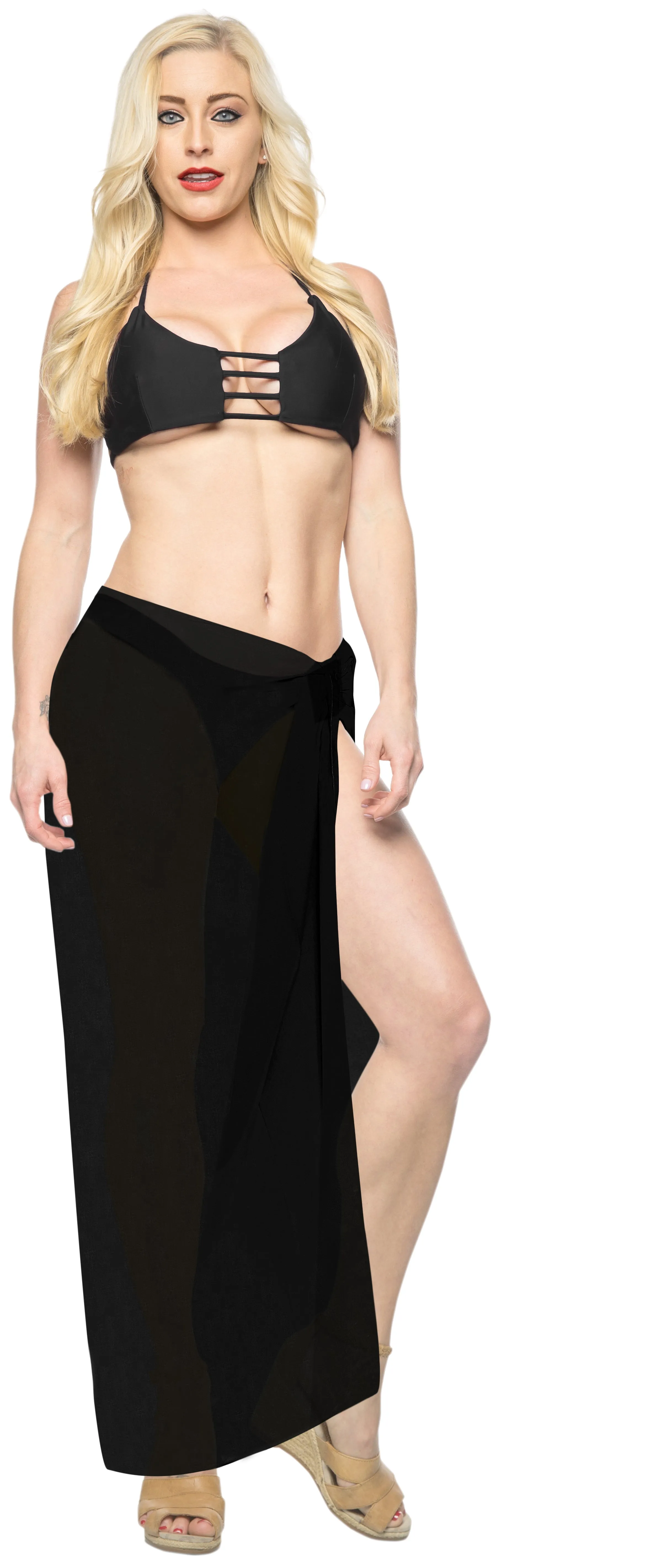 LA LEELA Women's Beach Sarong Cover Up Pareo Swimsuit Wrap 78"x42" Black_G180