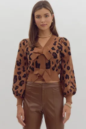 Leopard Bow Cropped Cardigan