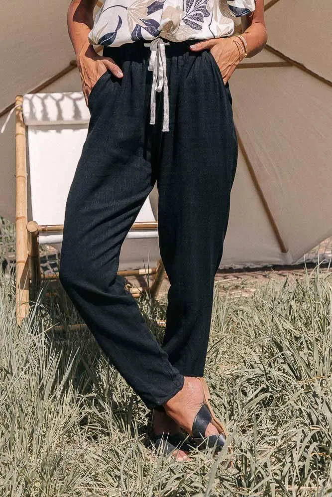 Linen Joggers in Black