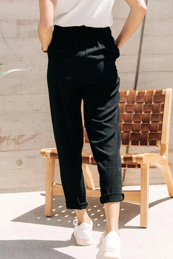 Linen Joggers in Black