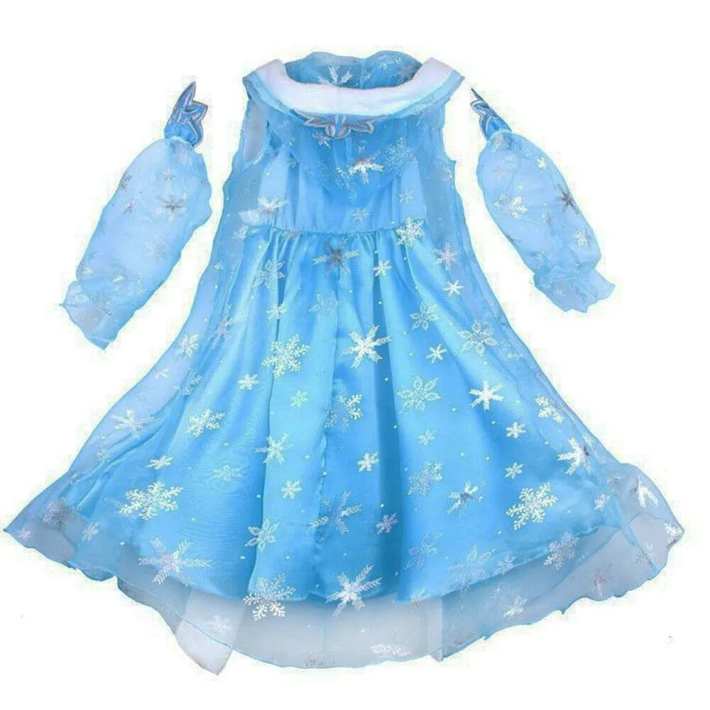 Little Girl Clothing Elsa Dress Hooded Shawl Princess Dress Birthday Dress Halloween Cosplay Dress For Kids Girls