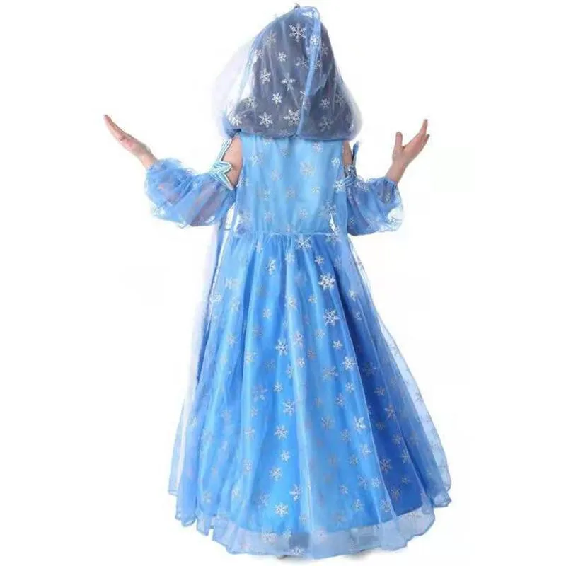 Little Girl Clothing Elsa Dress Hooded Shawl Princess Dress Birthday Dress Halloween Cosplay Dress For Kids Girls